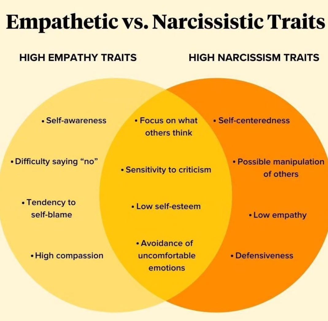Infographic showing empathy traits and narcissism traits